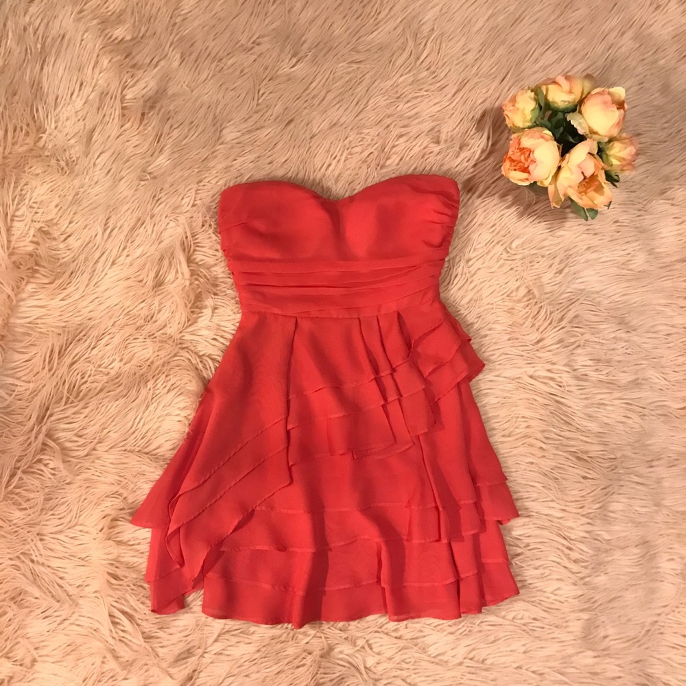 Arden B. Coral Multi Layer Strapless Dress